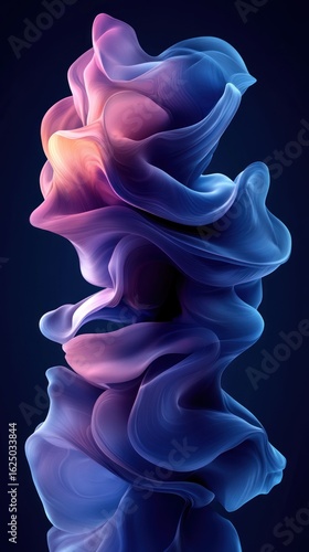 Abstract Digital Art: Serene Flowing Forms in Blue and Pink Hues