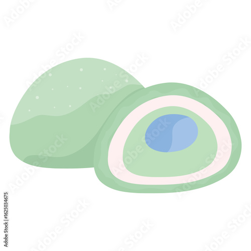 Green Tea Mochi Dessert Vector, Matcha Flavored Mochi Illustration, Japanese Matcha Mochi
