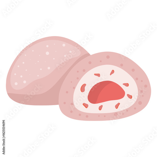 Strawberry Mochi Vector, Mochi Dessert with Fruit Filling, Japanese Rice Cake Illustration