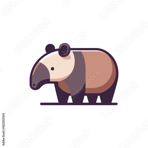 A cute, stylized tapir standing on a flat surface with a simple background, ideal for educational use