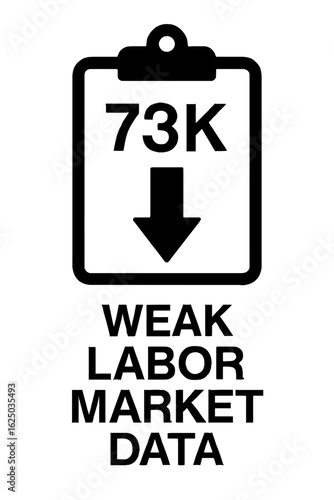 An illustrative graphic icon depicts a clipboard with a downward arrow and numerical data, symbolizing weak labor market conditions and economic decline.