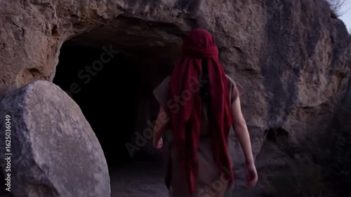 Mary Magdalene runs to the open tomb of Jesus Christ