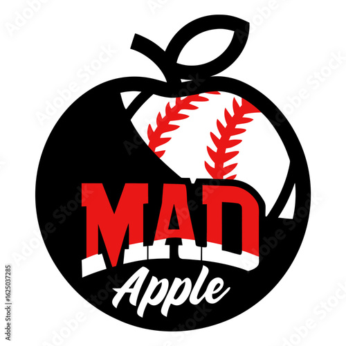 Professional logo design for mad apple softball team featuring bold graphics and team spirit in striking colors