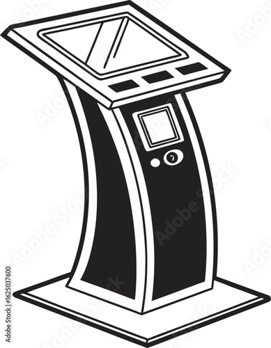Illustration of a self service information kiosk providing access to digital services and interactive technology for users