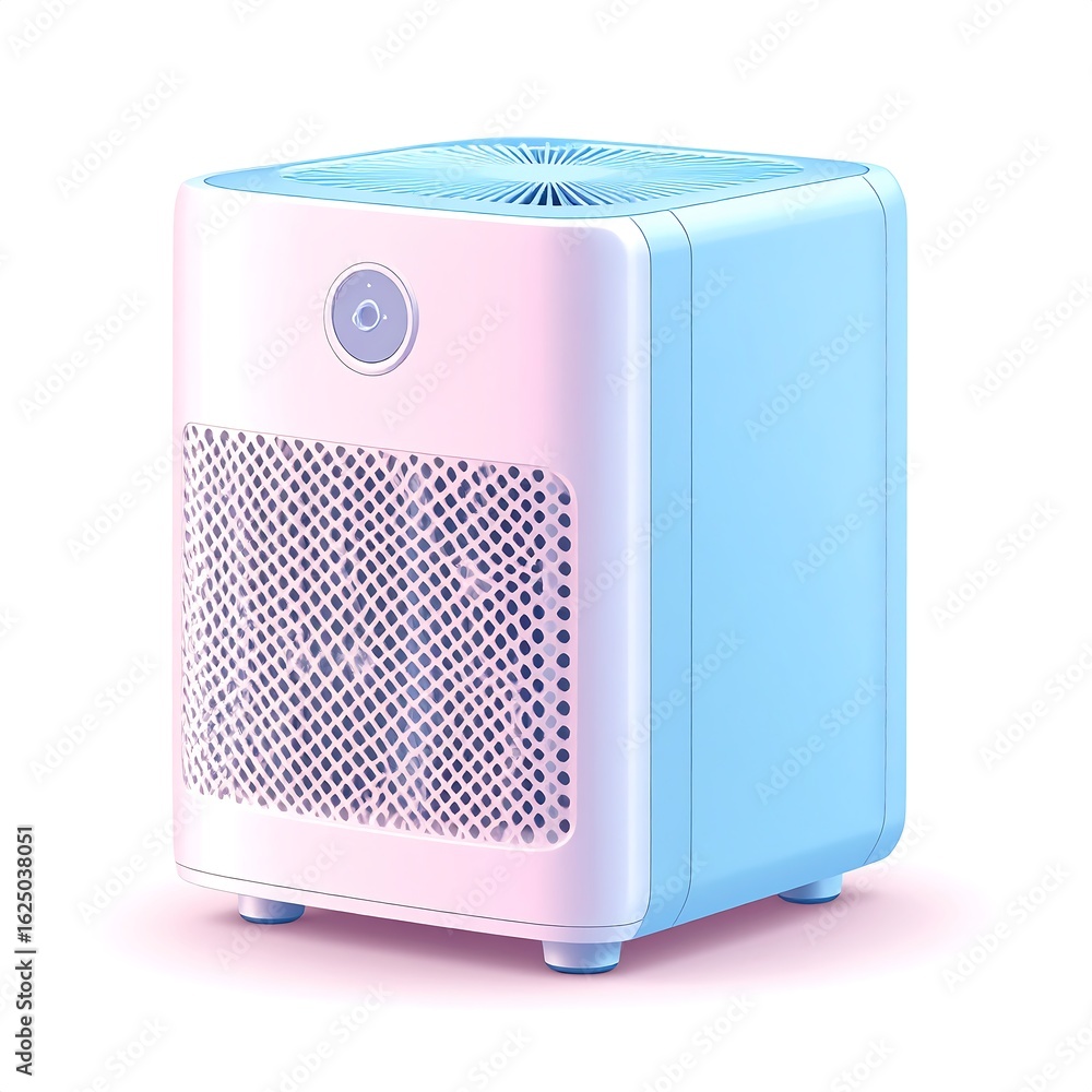 Fototapeta premium Compact pastel air purifier, modern design, clean air technology, home appliance.