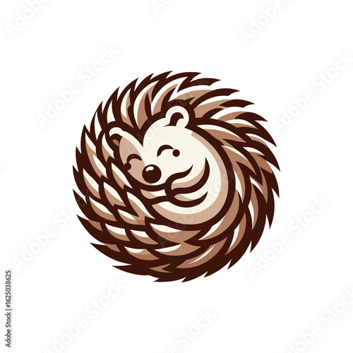 A whimsical illustration of a hedgehog nestled in a circular design of leaves, evoking warmth