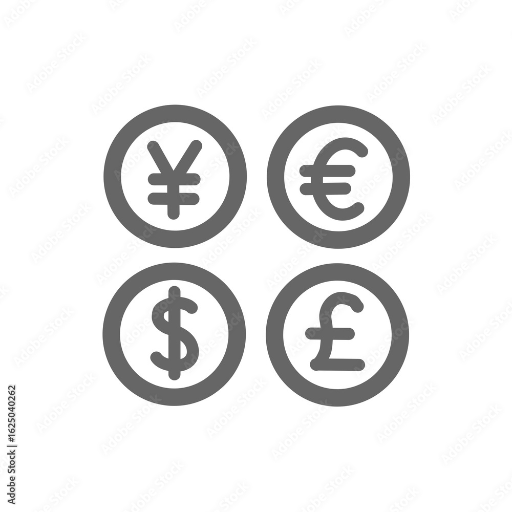 複数通貨アイコン(円・ユーロ・ドル・ポンド) / Multi-Currency Icon (Yen, Euro, Dollar, Pound) 複数通貨アイコン(円・ユーロ・ドル・ポンド) / Multi-Currency Icon (Yen, Euro, Dollar, Pound)