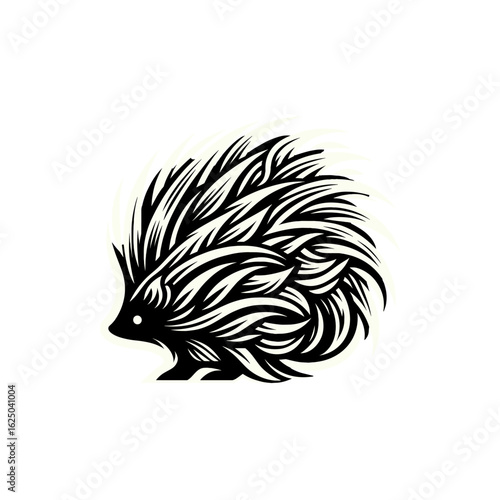 Artistic representation of a hedgehog with stylized foliage, symbolizing nature and wildlife