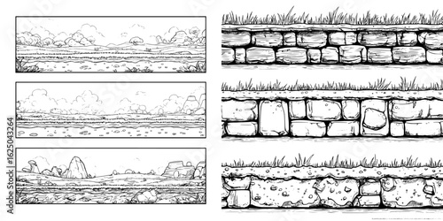 The landscape features soil, ground, and underground layers, along with grass, land, and earth textures, forming a modern seamless game level