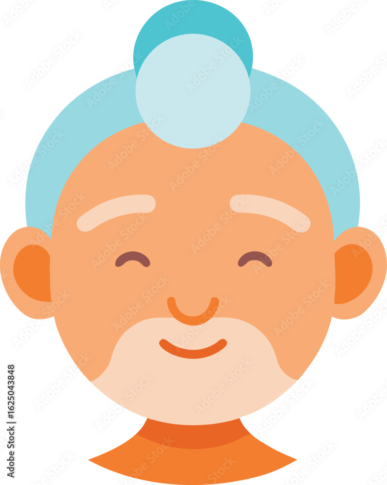 Obraz premium Smiling elderly person with blue hair and a bun