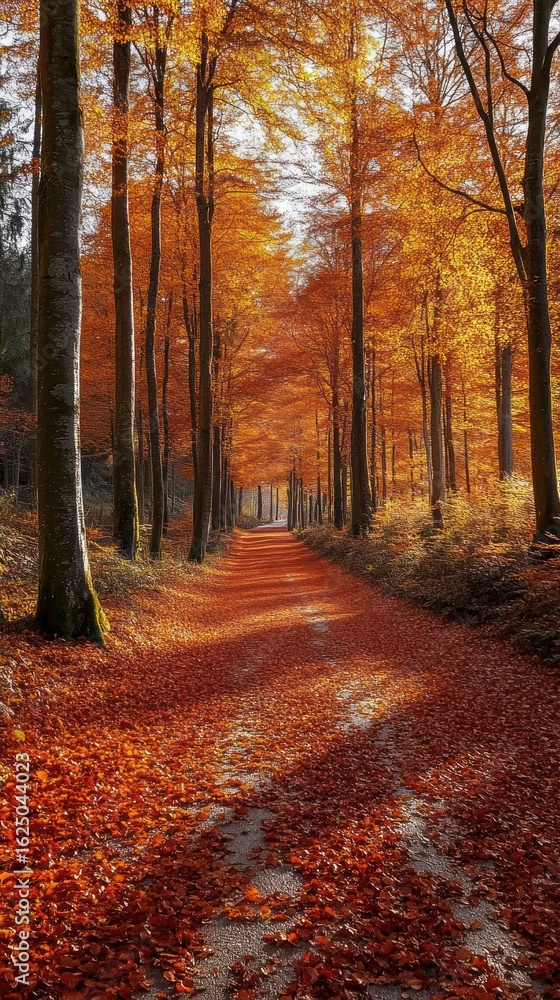 Obraz premium Autumnal Path: A Golden Canopy of Leaves
