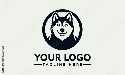 A stylized logo featuring a smiling Husky dog's face within a circular frame.