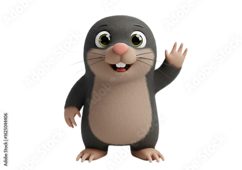 Cartoon mole waving cheerful greeting on isolated Transparent Background