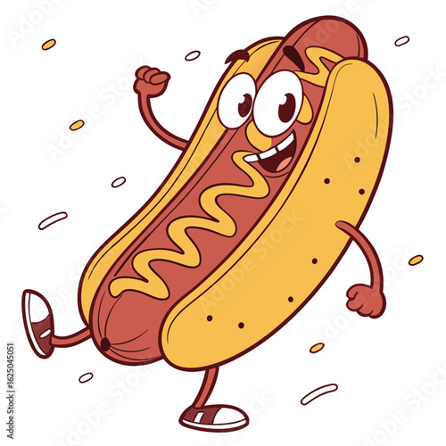 Happy hot dog cartoon character. A fun vector mascot illustration for fast food, snack, or party events.

