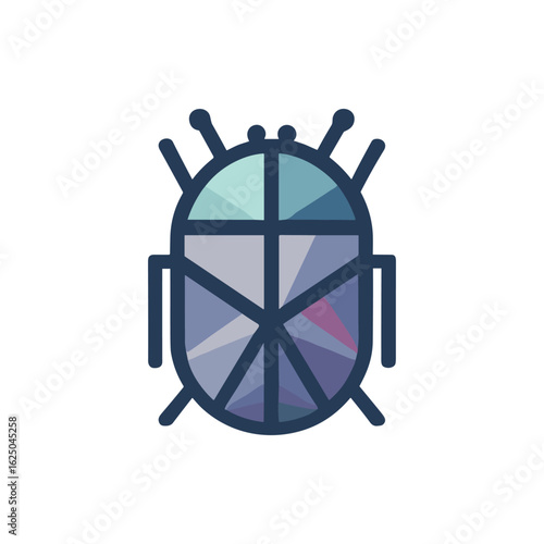 Geometric insect illustration showcasing a stylized beetle with colorful facets