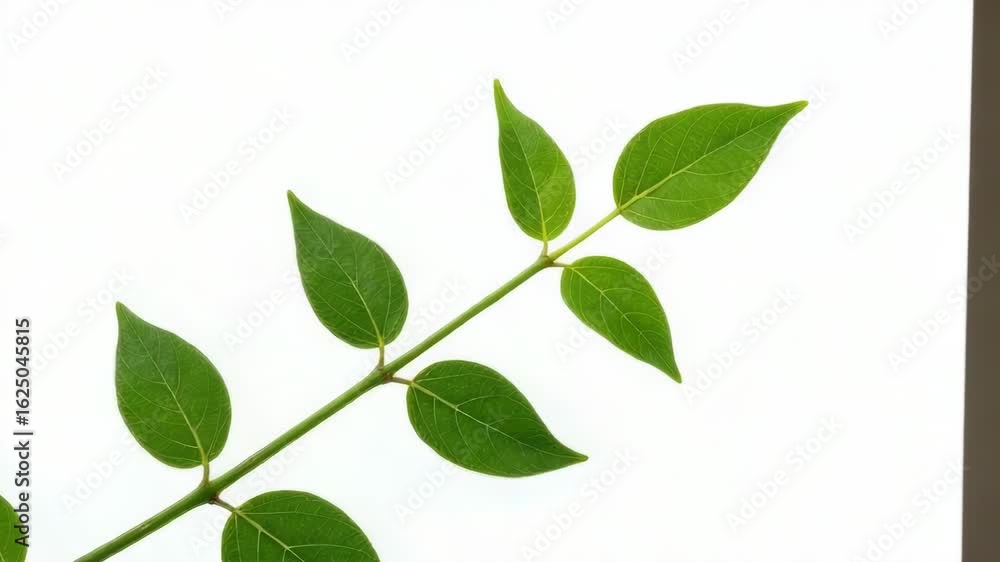 A single green leafed plant on a plain white background