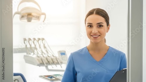 Friendly dental hygienist in a modern clinic