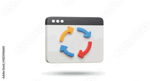 Refresh Cycle: 3D Render of Browser Window with Circular Arrows on White.