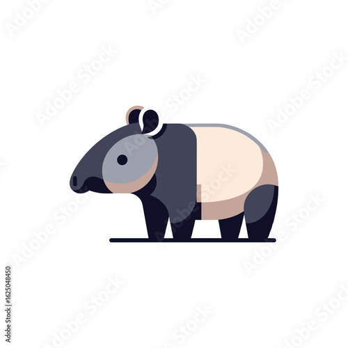 Stylized illustration of a tapir standing on a plain background, showcasing its unique features