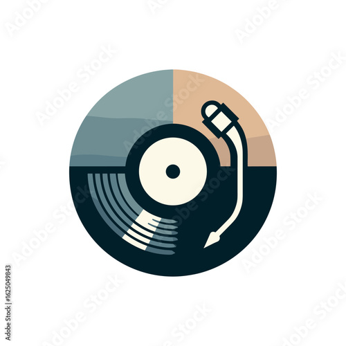 Vintage vinyl record with a stylized turntable, showcasing music culture and nostalgia