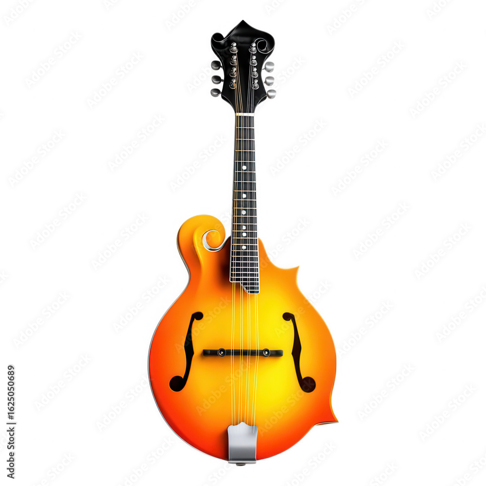 Obraz premium A Vibrant Orange And Yellow Mandolin With Eight Strings Against A Stark Transparent Background