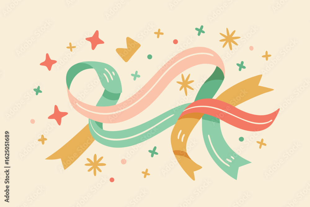 Obraz premium Colorful Abstract Ribbon and Stars Illustration pastel