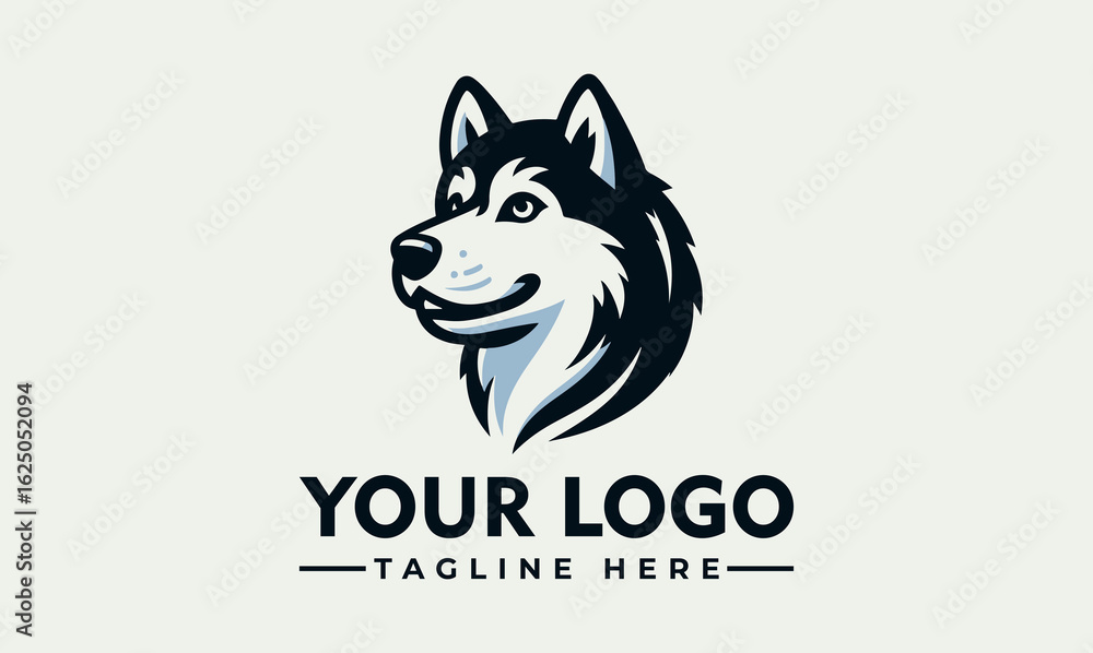 Fototapeta premium A stylized husky dog head logo design, featuring a friendly expression, perfect for branding.