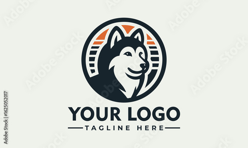 Husky dog head in a circle, logo design with space for text at the bottom.