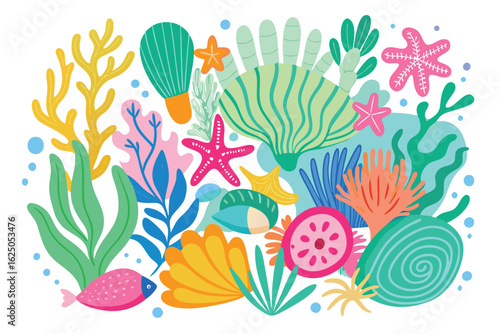 Vibrant underwater scene with coral and marine life