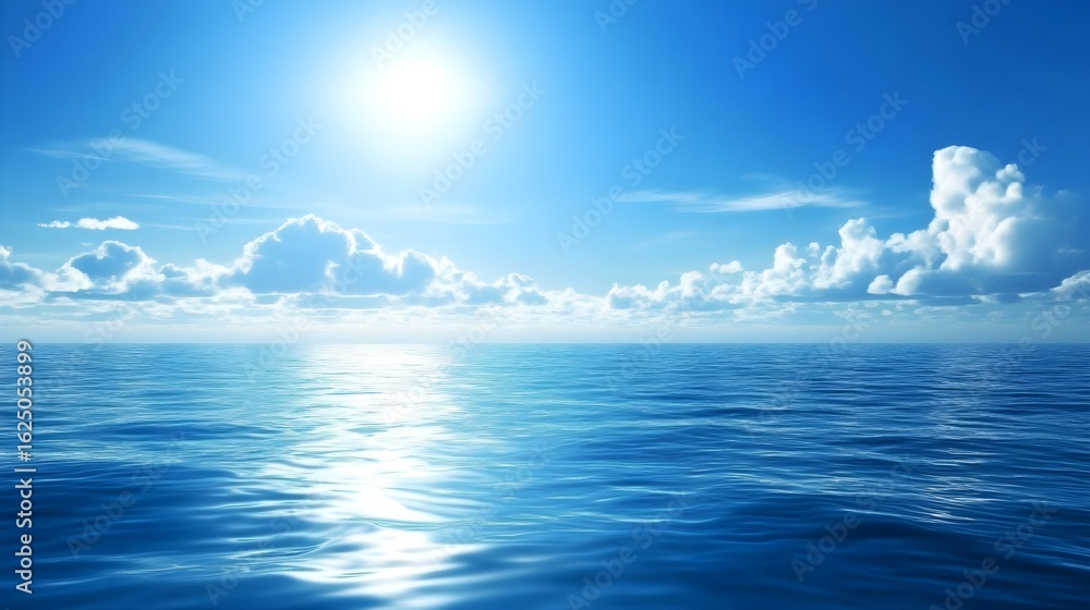 Fototapeta premium Calm Ocean Blue Sky Sunny Day Seascape image
