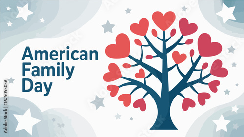American Family Day with Heart Tree Illustration