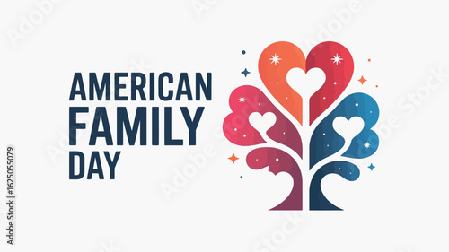 American Family Day with Heart Tree Illustration