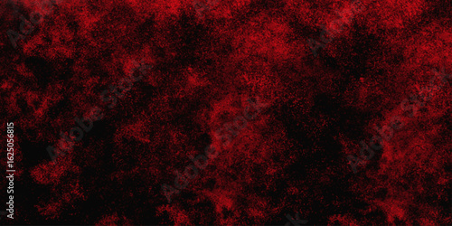 Red color powder explosion isolated on black background. Colorful dust explode. Paint Holi, dust particles splash. Network concept with spray. Futuristic technology element. 3D rendering.