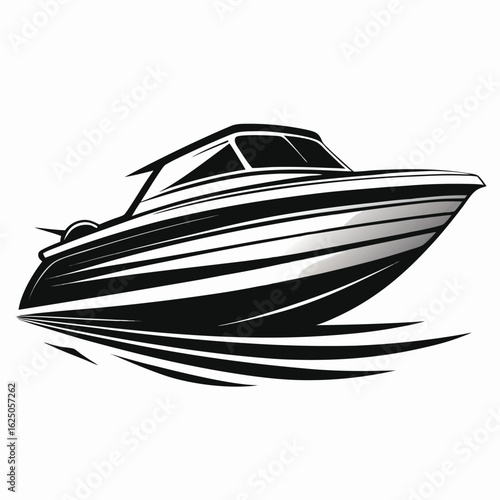 Black and white illustration of a speedboat watercraft
