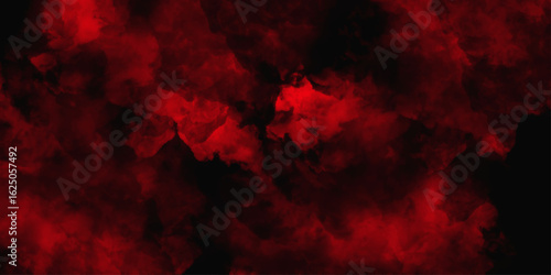Red color powder explosion isolated on black background. Colorful dust explode. Paint Holi, dust particles splash. Network concept with spray. Futuristic technology element. 3D rendering.