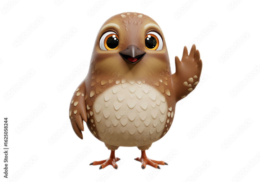 Obraz premium Friendly Cartoon Bird Waving on Transparent Background Illustration
