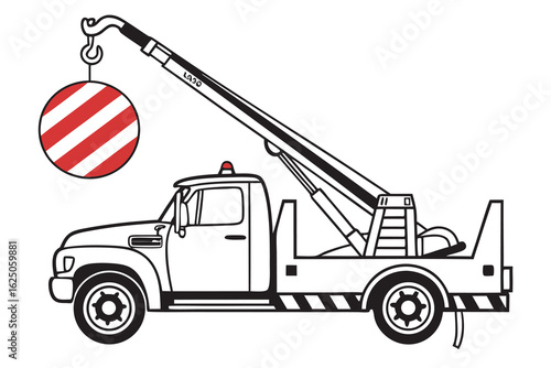 Tow Truck Lifting Red and White Striped Ball Illustration