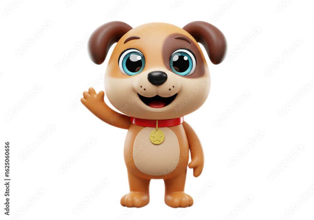 Fototapeta premium Cute Animated Dog Waving Hand Isolated on Transparent Background