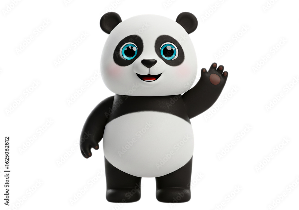 Naklejka premium Cute Panda Character Waving in Black and White Colors Isolated
