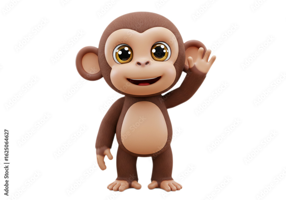 Fototapeta premium Cartoon Brown Monkey Waving Hand on Transparent Background