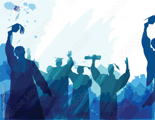 Graduation in silhouette in water color painting