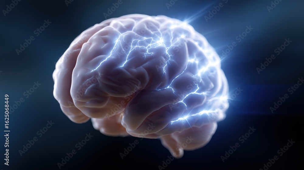Conceptual image: A brain with glowing connections representing newfound understanding, Eureka moment. Insight, discovery. Bright, powerful. Conceptual image: A brain with glowing connections representing newfound understanding, Eureka moment. Insight, discovery. Bright, powerful.