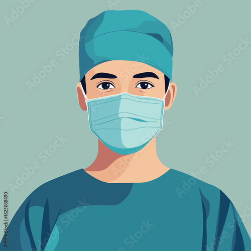 avatar of surgeon with mask and scrub cap vector illustration
