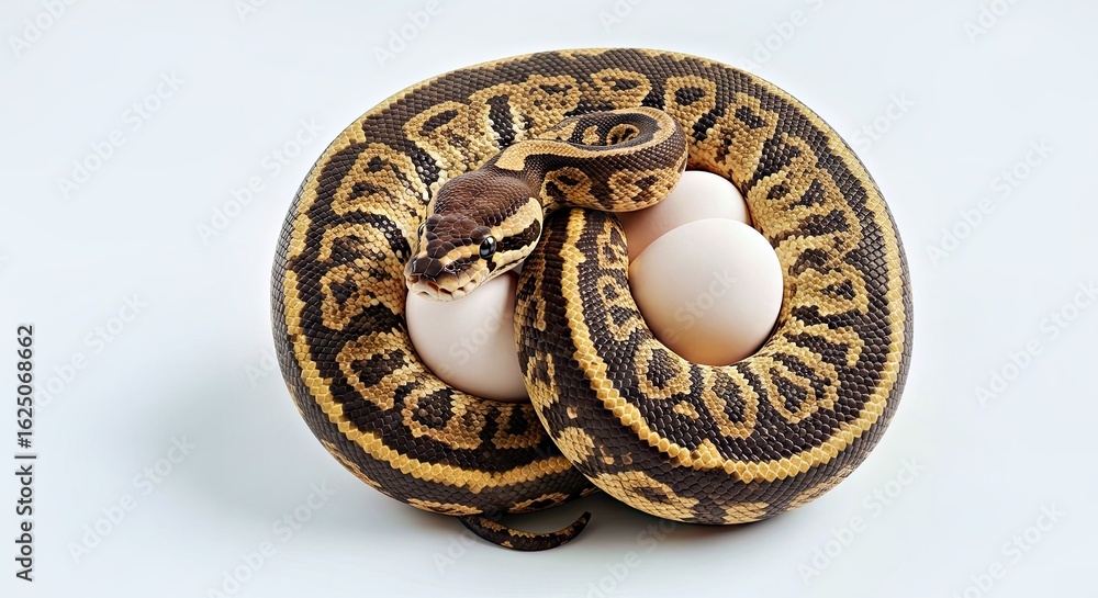 Naklejka premium Python Coiled Protectively Around a Nest of Eggs