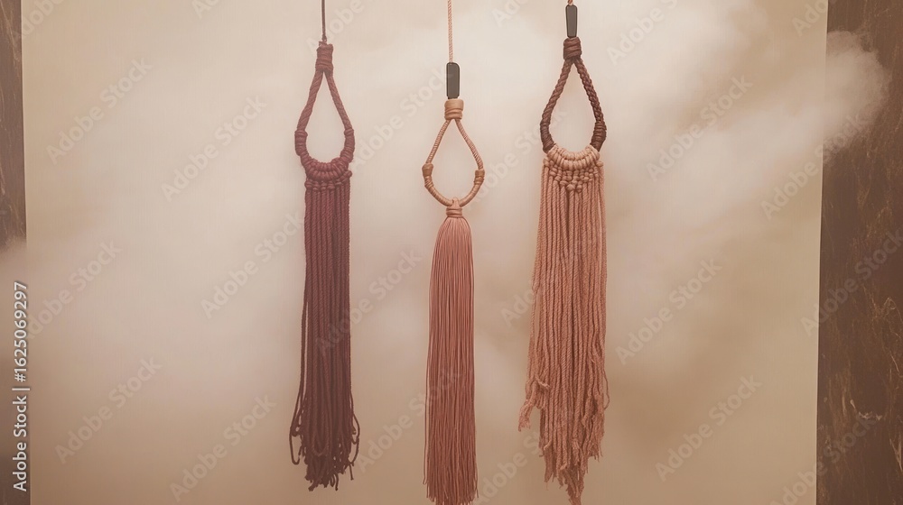 Trio of Macrame Wall Hangings: Textured, Earth-Toned, and Handcrafted Art Trio of Macrame Wall Hangings: Textured, Earth-Toned, and Handcrafted Art