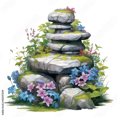stack of stones and flowers