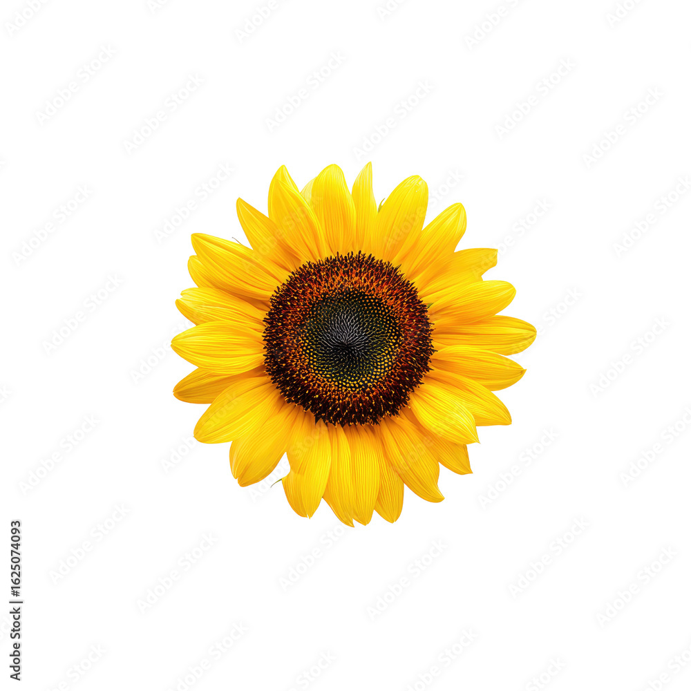 Fototapeta premium Vibrant Sunflower Bloom with Radiant Yellow Petals and Dark Center Against a Clean Background