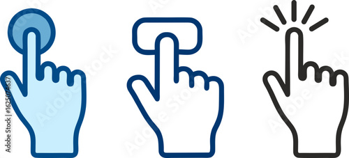 Hand with touch gestures vector icon set — hand, interface, interaction.