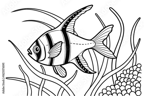 coloring page line art the tetra fish black vector
