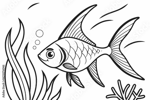 coloring page line art the tetra fish black vector